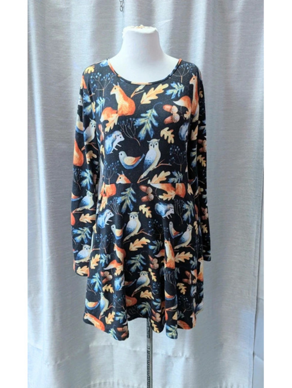 SOLD Navy Woodland Creatures Fall Skater Dress XL 1X